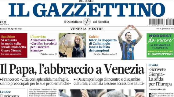 Il Gazzettino sull'Inter: "Doppietta Calhanoglu lancia la festa dei campioni d'Italia"