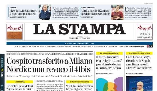 L'apertura de La Stampa: "Figc: Juve, illecito grave. Il club: pronto il ricorso"
