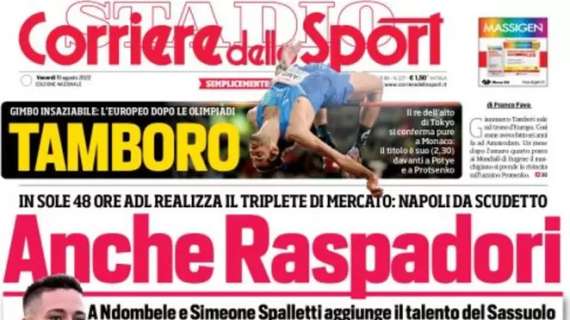 L'apertura del Corriere dello Sport: "Anche Raspadori". Così è un Napoli da Scudetto
