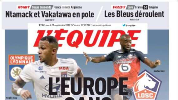 L'apertura de L'Equipe: "Lione e Lille, Champions senza complessi"