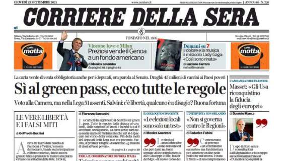 L'apertura del Corriere della Sera: "Preziosi vende il Genoa a un fondo Americano"