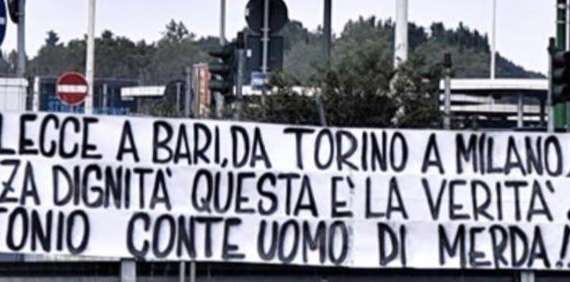 Juventus, striscione dei tifosi contro Conte: "Sei senza dignità"