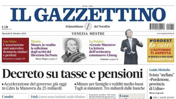 Il Gazzettino in prima pagina: "L'Italia batte Israele 4-1: qualificazione più vicina"