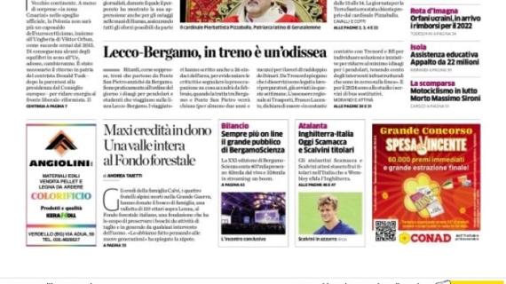 L'Eco di Bergamo in prima pagina: "Inghilterra-Italia: oggi Scamacca e Scalvini titolari"