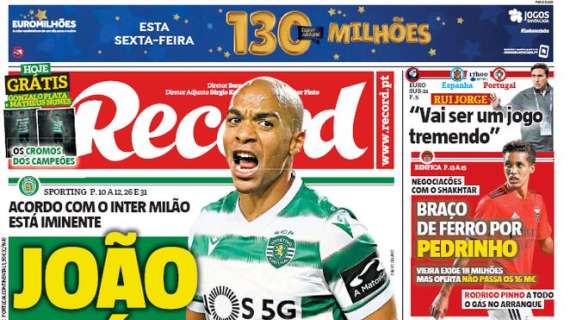 Record: "Sporting, Joao Mario quasi preso". Accordo ad un passo con l'Inter