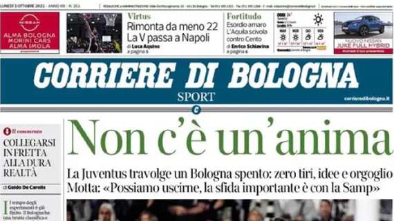 La prima pagina del Corriere di Bologna sulla prestazione rossoblù: "Non c'è un'anima"