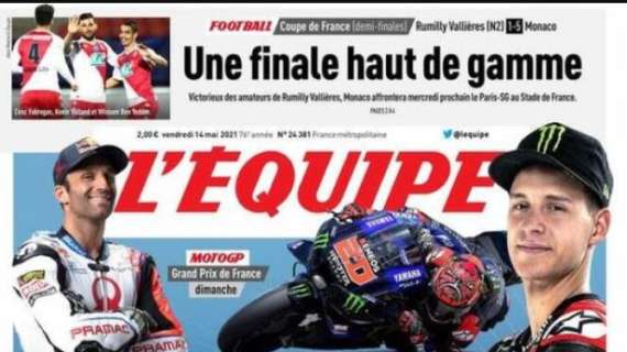L'Equipe in prima pagina sulla Coupe de France: "Una finale di alto livello"