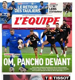 La prima pagina de L'Equipe oggi titola sul Marsiglia: "OM, Pancho davanti"