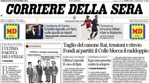 Corriere della Sera sulle italiane in Champions: "Vincono Inter, Milan e Atalanta"