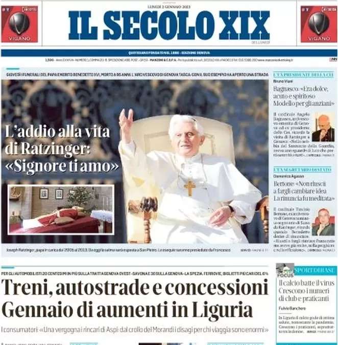 La prima pagina de Il Secolo XIX: “Il calcio batte il virus. Crescono i numeri di club e praticanti”
