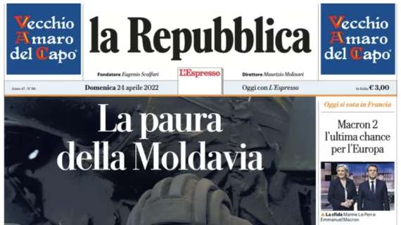 La Repubblica in prima pagina: "L'Inter strapazza Mourinho e sale in vetta"