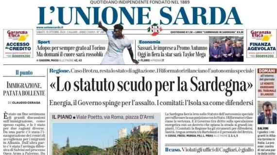 L'apertura de L'Unione Sarda: "Adopo: per sempre grato al Torino. Ma domani il cuore sarà rossoblù"