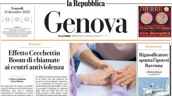 L'edizione di Genova de La Repubblica: "Genoa senza Retegui, ma è assalto alla Juve"