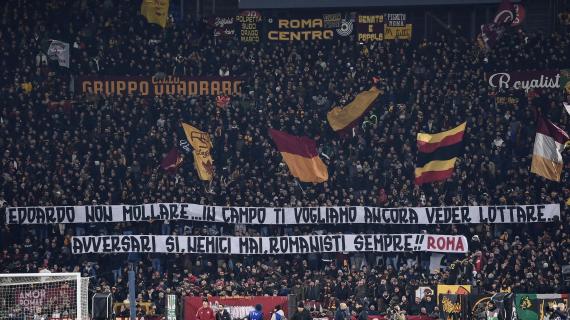 Striscione dell'Olimpico per Bove: "Avversari sì, nemici mai, romanisti sempre". La foto