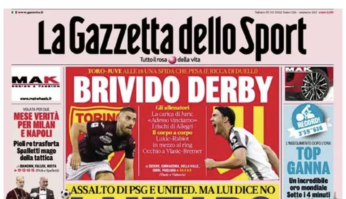 L'apertura de La Gazzetta dello Sport: "Lautaro fa gola"