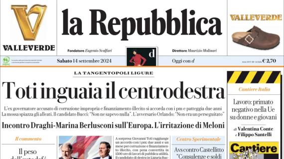 La Repubblica: "Nasce un'altra Juve. Motta lancia Douglas Luiz e Koopmeiners"