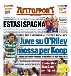 La prima pagina di Tuttosport: "Juventus su O'Riley, mossa per Koopmeiners"