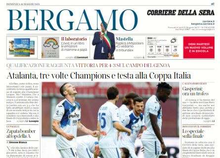 Corriere di Bergamo titola: "Atalanta, tre volte Champions e testa alla Coppa Italia"