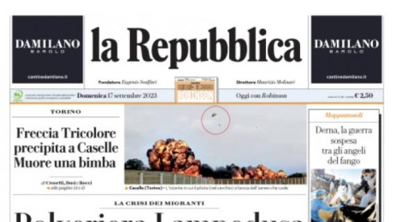 La prima pagina de La Repubblica: "Manita dell'Inter. La Juve vola e il Napoli stecca"