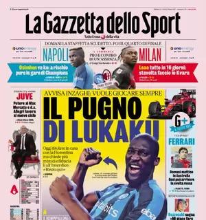 La prima pagina de La Gazzetta dello Sport oggi titola sull'Inter: "Il pugno di Lukaku"