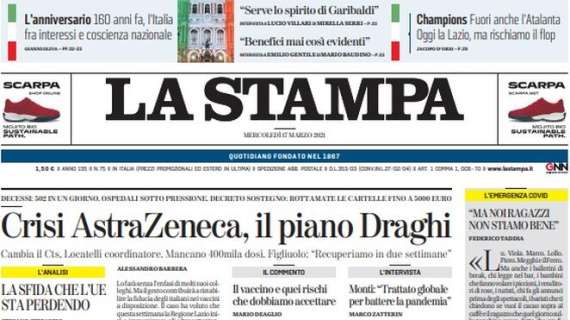 L'apertura di questa mattina de La Stampa sul recupero del Torino: "Bivio salvezza"