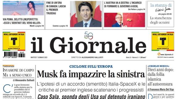 La prima pagina de Il Giornale: "Rimonta Supercoppa, al Milan il primo trofeo"