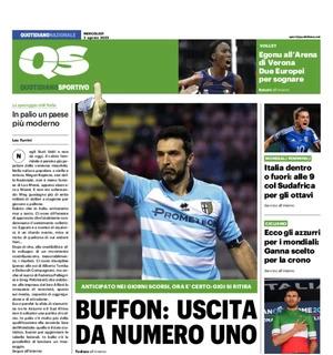 La prima pagina del QS: "Bufffon, uscita da numero uno". Il portiere si ritira