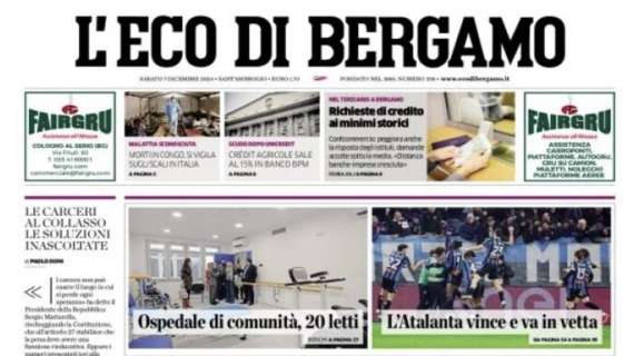 L'Eco di Bergamo festeggia in prima pagina: "L'Atalanta vince e va in vetta"