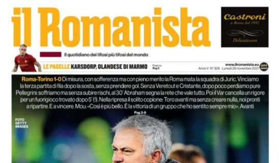 L'apertura de Il Romanista con le parole di Mourinho dopo l'1-0 al Torino: "La mia Roma"