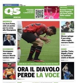QS in prima pagina: "Ora il Diavolo perde la voce. Crisi Milan: 3-3 nel silenzio dei tifosi"