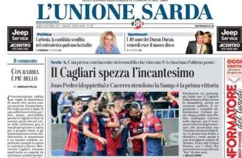 L'Unione Sarda dopo il 3-1 alla Sampdoria: "Il Cagliari spezza l'incantesimo"