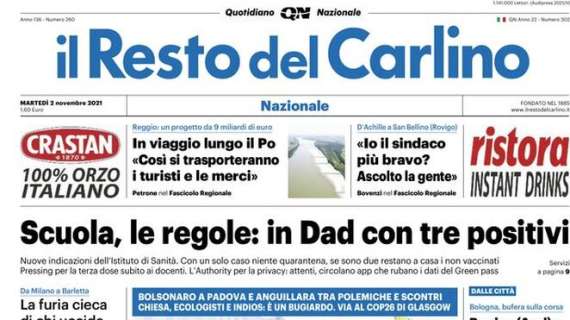 L'apertura de Il Resto del Carlino: "Il Bologna vola con Arnautovic e De Silvestri"