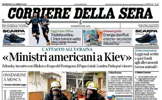 Corriere della Sera in taglio alto: "Tripletta a Mou, l'Inter torna in vetta"