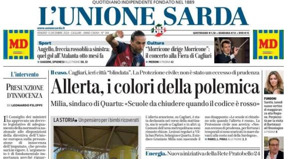 L'Unione Sarda: "Augello, freccia rossoblù a sinistra: quel gol all'Atalanta"