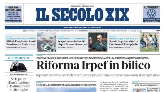 Il Secolo XIX in taglio alto: "Spezia, la prima vittoria. Dominato il FeralpiSalò"