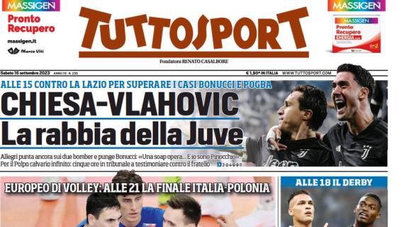 Tuttosport in prima pagina sui bianconeri: "Chiesa-Vlahovic, la rabbia della Juve"