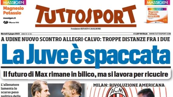 Tuttosport in apertura sui bianconeri e su Allegri-Calvo: "La Juventus è spaccata"