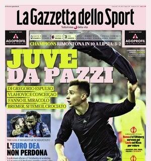 La Gazzetta dello Sport  apre: "Juve da pazzi. Inchiesta ultras: Inter e Milan, rischio multa"