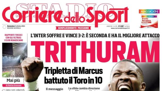 L'apertura del Corriere dello Sport sulla vittoria dell'Inter di ieri sera: "Trithuram"