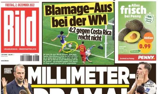 Germania eliminata dal Mondiale. L'apertura della Bild: "Dramma millimetrico!"