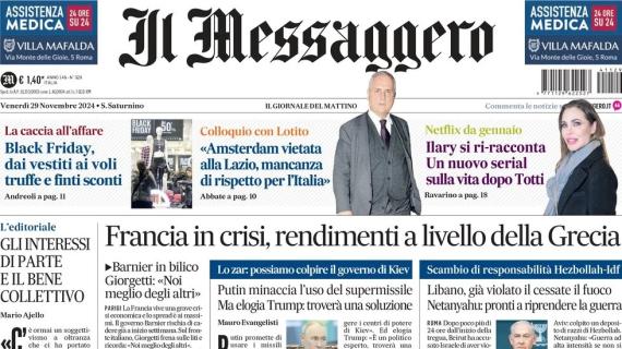 Il Messaggero in apertura: "La Lazio frena. Roma, segnali di ripresa contro il Tottenham"