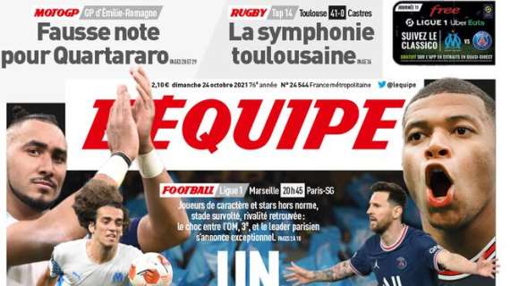 Stasera Olympique Marsiglia-PSG, L'Equipe titola: "Un classico e dei virtuosi"