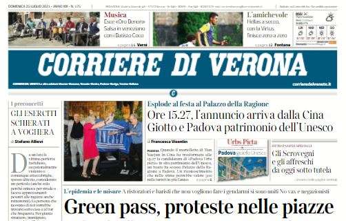 Corriere di Verona in taglio alto: "Hellas a secco, con la Virtus finisce zero a zero"