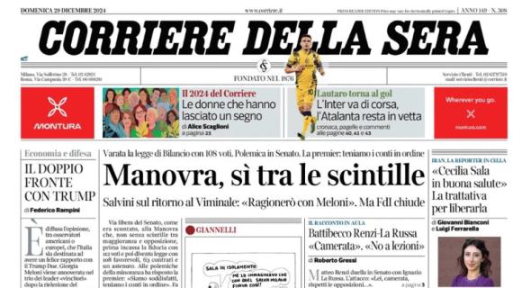 Corriere della Sera in taglio alto: "L'Inter va di corsa, l'Atalanta resta in vetta"