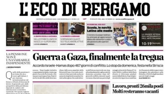 L'Eco di Bergamo titola in prima pagina: "L'Inter rallenta e l'Atalanta sogna"