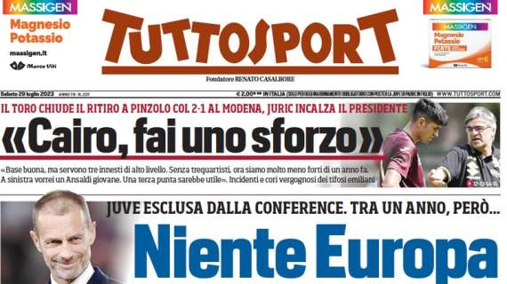 Tuttosport in prima pagina sulla Juve: "Niente Europa. Ma per riaverla"