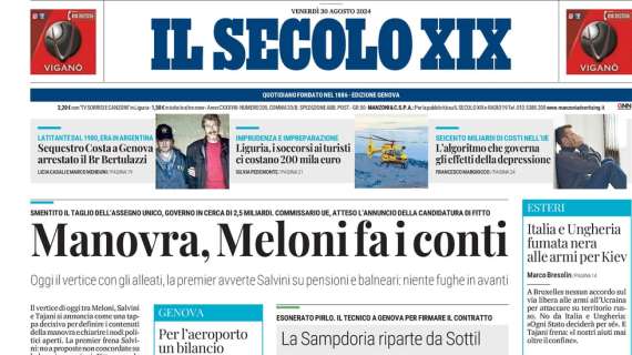 Il Secolo XIX in prima pagina dopo l'esonero di Pirlo: "La Samp riparte da Sottil"