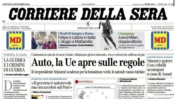 Il Corriere della Sera in taglio alto: "Juventus e Milan, doppia vittoria"