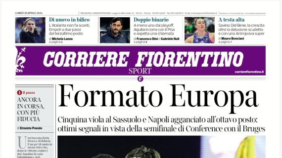Il Corriere Fiorentino in prima pagina sul 5-1 viola al Sassuolo: "Formato Europa"