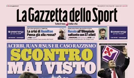 La prima pagina de La Gazzetta dello Sport su Acerbi-Juan Jesus: "Scontro mai visto"